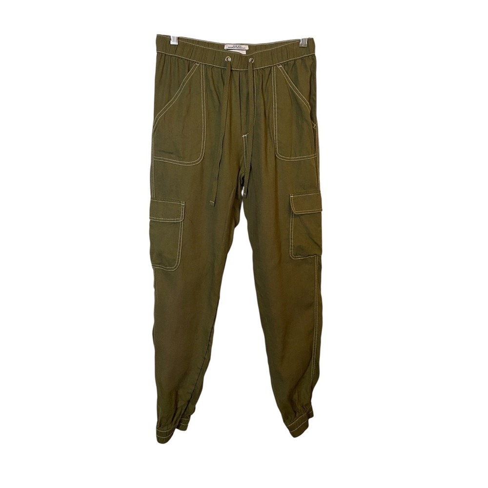 Nicole Miller New York Womens Linen Cargo Jogger Pants Olive Green Small 30x27